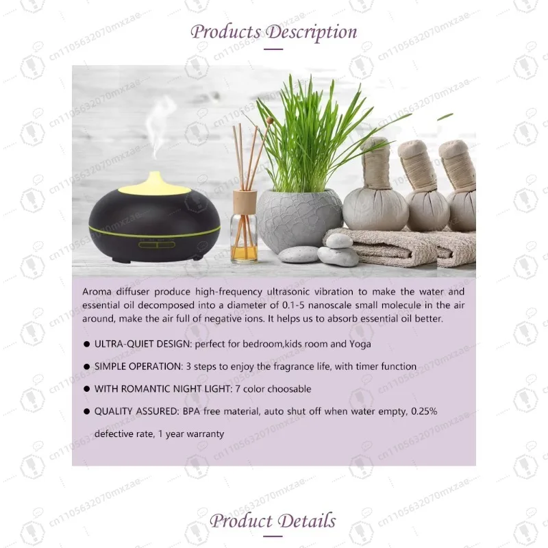 Wood grain ultrasonic aromatherapy essential oil diffuser: 300ml large capacity + USB design, common for car/home/office
Wood grain ultrasonic aromatherapy essential oil diffuser: 300ml large capacity + USB design, common for car/home/office