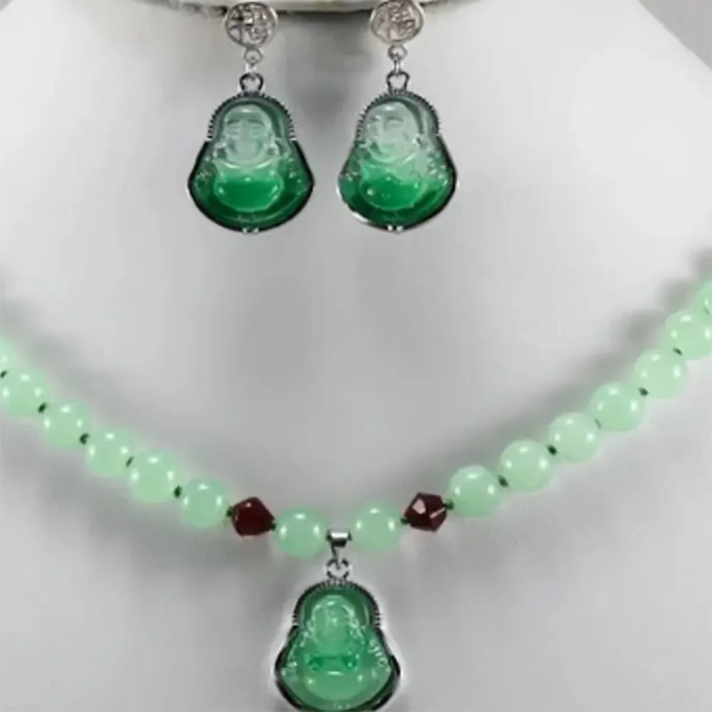 Fashion design 8mm Dongling stone + silver plated Buddha Pendant Necklace + Earring Set
Fashion design 8mm Dongling stone + silver plated Buddha Pendant Necklace + Earring Set