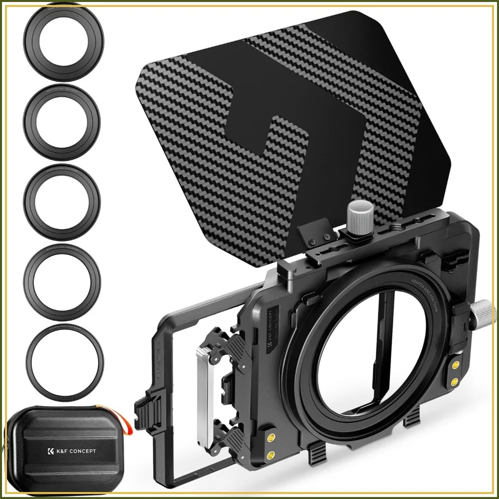 Mini Matte Box with Carbon Fiber Top Flag, for 67-95mm Lenses, Compatible with 4x5.65 Square Filters
Mini Matte Box with Carbon Fiber Top Flag, for 67-95mm Lenses, Compatible with 4x5.65 Square Filters