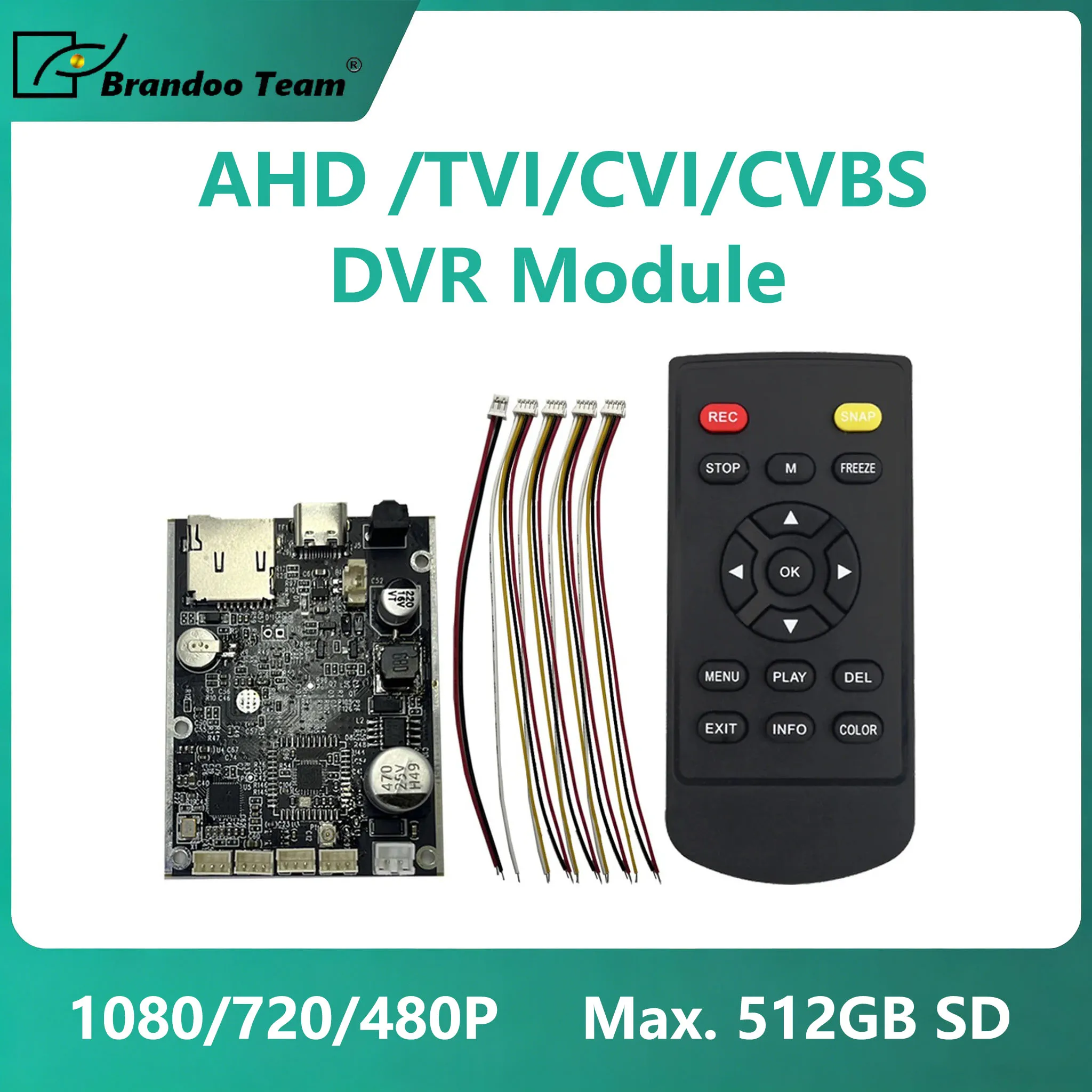 AHD /TVI/CVI/CVBS DVR Module 4-in-1 Multi-Video Signal with Max. 512GB Micro SD Card and Recording mode Auto