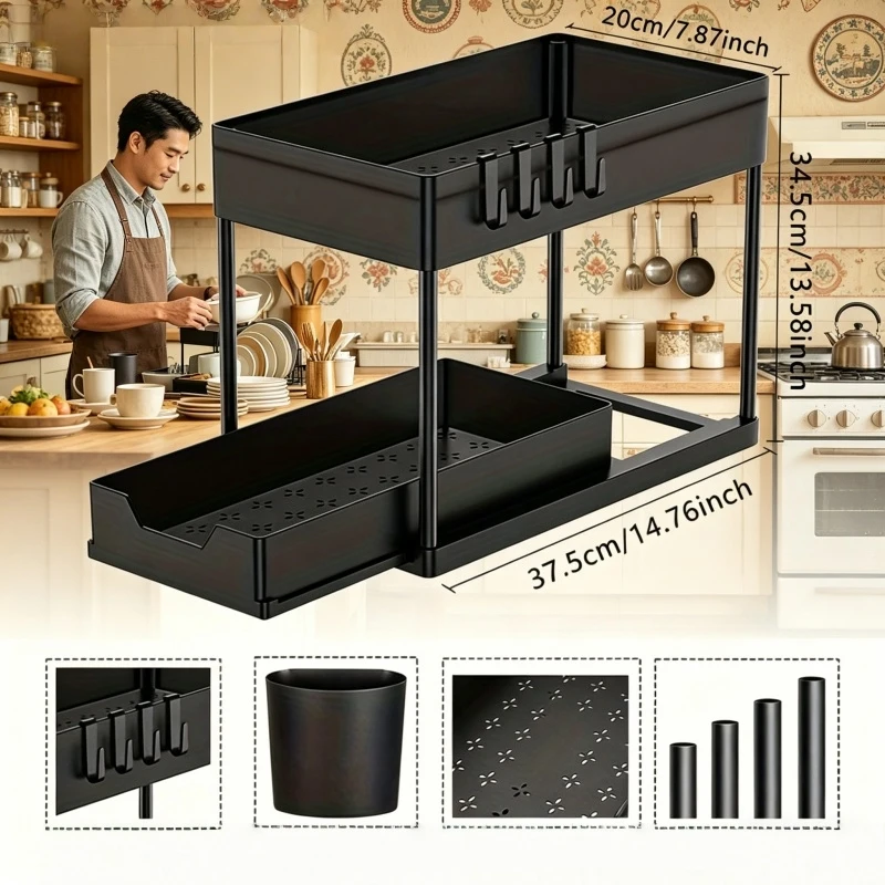 2026 New Organizador Bajo Fregadero 2 Tier Sliding Cabinet Basket with Hooks Hanging Cup Bathroom Kitchen Space Saving Organizer
2026 New Organizador Bajo Fregadero 2 Tier Sliding Cabinet Basket with Hooks Hanging Cup Bathroom Kitchen Space Saving Organizer