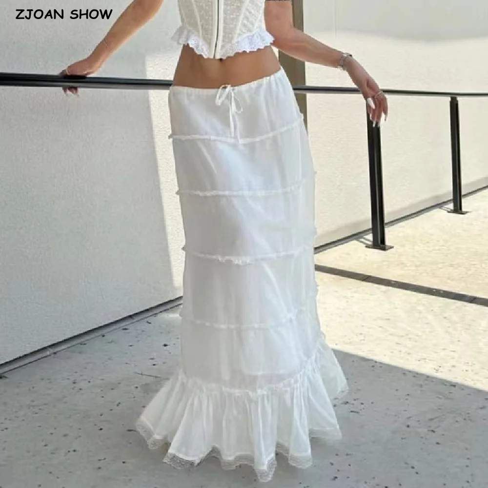 2025 Holiday White Spliced Lace Rope Bow Drawstring Waist Maxi Long Skirt Women Ruched Wood ears Ruffles Hem Cake Skirts Boho
2025 Holiday White Spliced Lace Rope Bow Drawstring Waist Maxi Long Skirt Women Ruched Wood ears Ruffles Hem Cake Skirts Boho