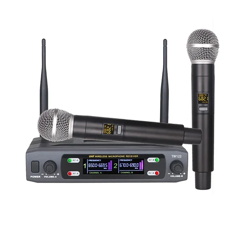 Беспроводной ручной Двухканальный UHF микрофон с фиксированной частотой, динамический микрофон для караоке, свадебной вечеринки, церковного шоу
Беспроводной ручной Двухканальный UHF микрофон с фиксированной частотой, динамический микрофон для караоке, свадебной вечеринки, церковного шоу