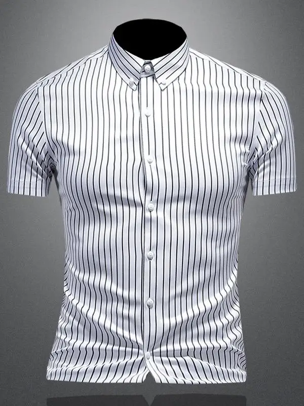 Мужская летняя рубашка Slim Fit с коротким рукавом, новая, деловая, повседневная, офисная, эластичная, дышащая, с полосатым узором
Мужская летняя рубашка Slim Fit с коротким рукавом, новая, деловая, повседневная, офисная, эластичная, дышащая, с полосатым узором