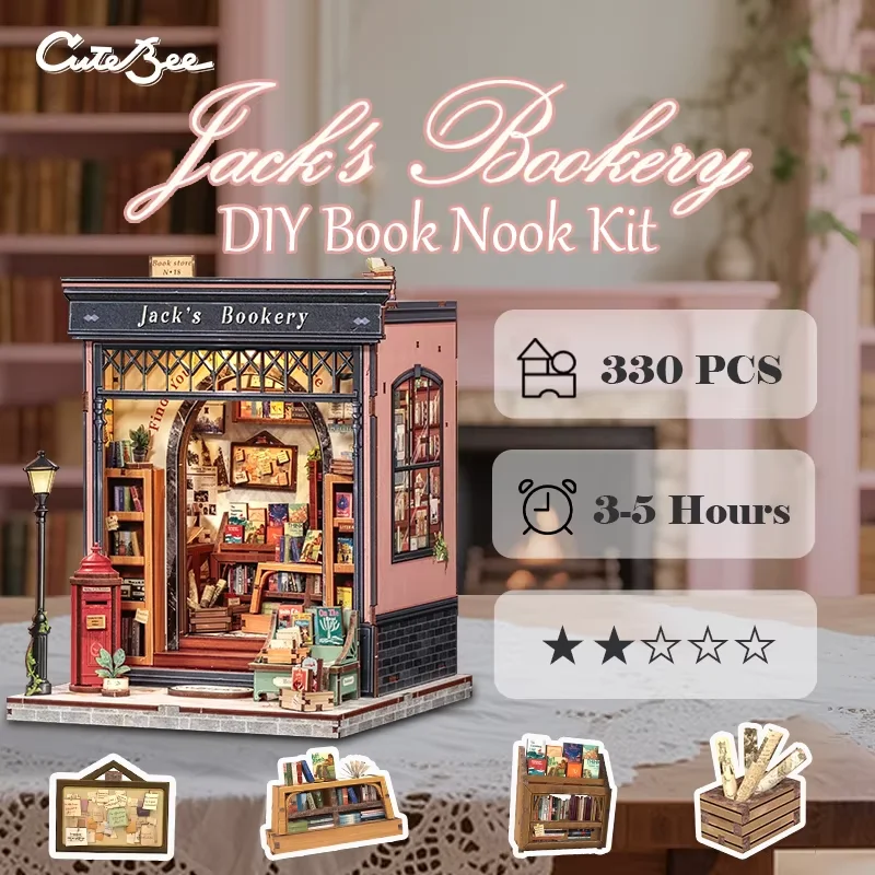 CUTEBEE Book Nook Kit DIY Doll House with LED Light Bookshelf Insert Jack's Bookery Miniature Model For Birthday Family Gift
CUTEBEE Book Nook Kit DIY Doll House with LED Light Bookshelf Insert Jack's Bookery Miniature Model For Birthday Family Gift