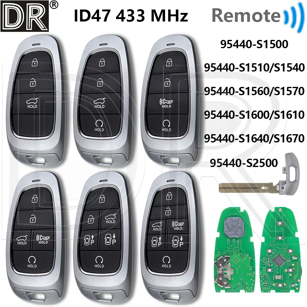 Great 95440-S1500/S1570/S1600/S1640/S1670/S2500/S1510/S1540/S1560 ID47Chip 433MHz 4F27 Car Remote Key For Hyundai Santa Fe 2020+
Great 95440-S1500/S1570/S1600/S1640/S1670/S2500/S1510/S1540/S1560 ID47Chip 433MHz 4F27 Car Remote Key For Hyundai Santa Fe 2020+