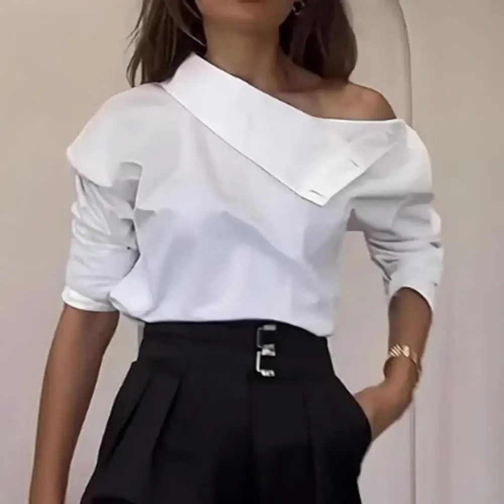 Women Loose Fit Shirt Elegant Turtleneck Off-shoulder Blouse for Women Loose Fit Solid Color Shirt with Button Splicing Long
Women Loose Fit Shirt Elegant Turtleneck Off-shoulder Blouse for Women Loose Fit Solid Color Shirt with Button Splicing Long