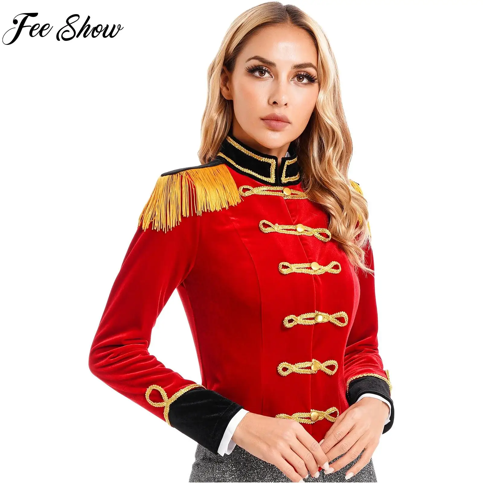 Womens Circus Ringmaster Costume Showman Majorette Tassel Tailcoat Jacket Clubwear Halloween Carnival Lion Tamer Cosplay Costume
Womens Circus Ringmaster Costume Showman Majorette Tassel Tailcoat Jacket Clubwear Halloween Carnival Lion Tamer Cosplay Costume
