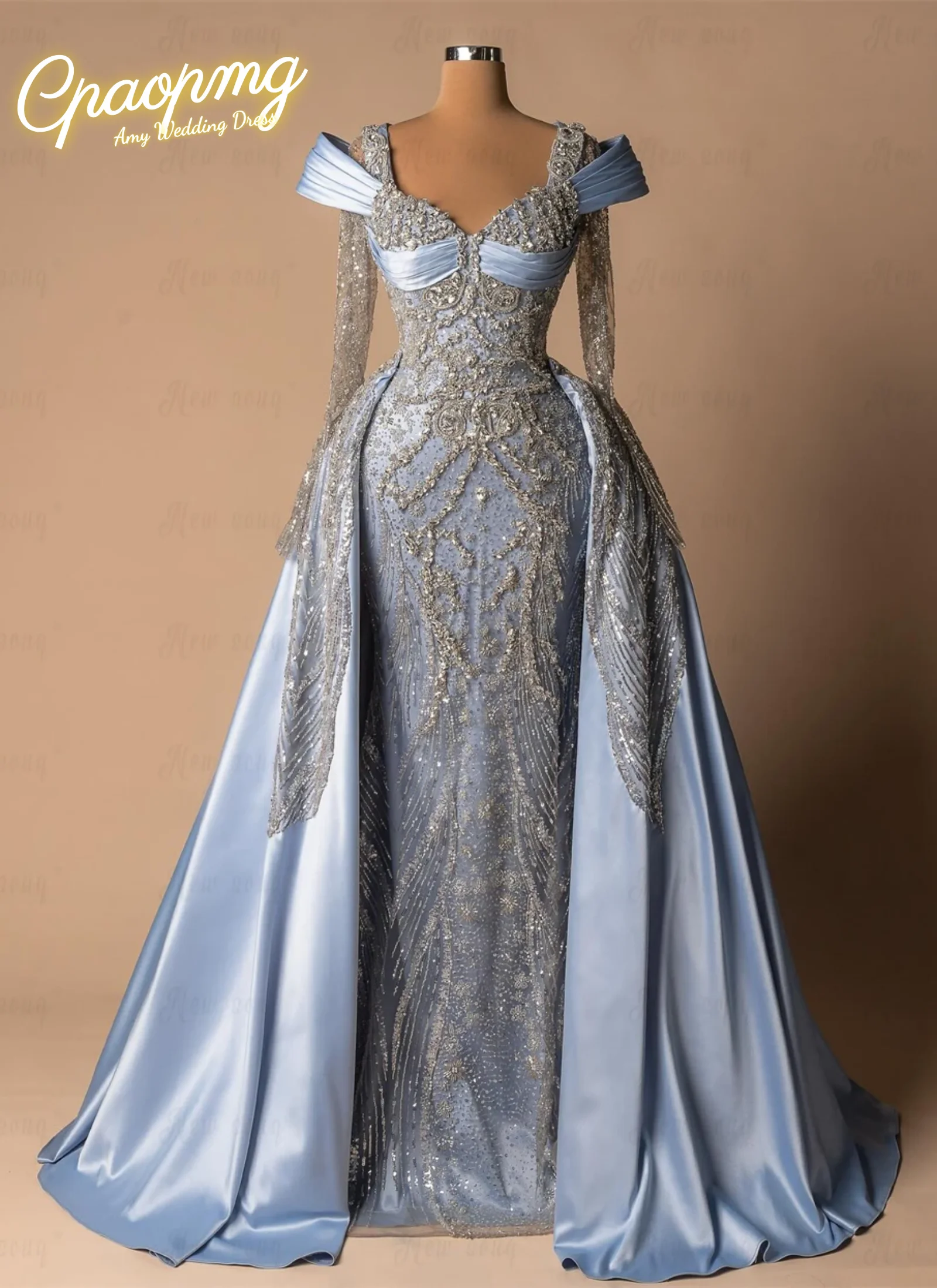 Customized Elegant Beading Prom Dresses With Detachable Skirt Cape Long Sleeves Women Evening Dress Engagement Party Gowns Robe
Customized Elegant Beading Prom Dresses With Detachable Skirt Cape Long Sleeves Women Evening Dress Engagement Party Gowns Robe