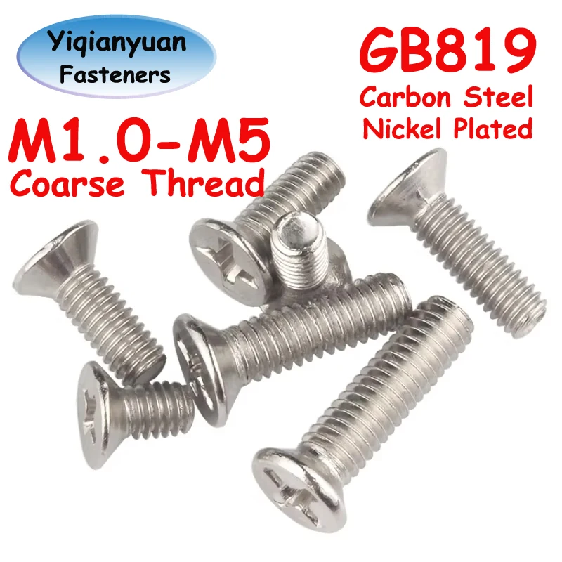 Yiqianyuan M1 M1.2 M1.4 M1.6 M1.7 M2 M2.5 M3 M3.5 M4 M5 Nickel Plated Carbon Steel Screw Flat Countersunk Head Phillips Screws
Yiqianyuan M1 M1.2 M1.4 M1.6 M1.7 M2 M2.5 M3 M3.5 M4 M5 Nickel Plated Carbon Steel Screw Flat Countersunk Head Phillips Screws