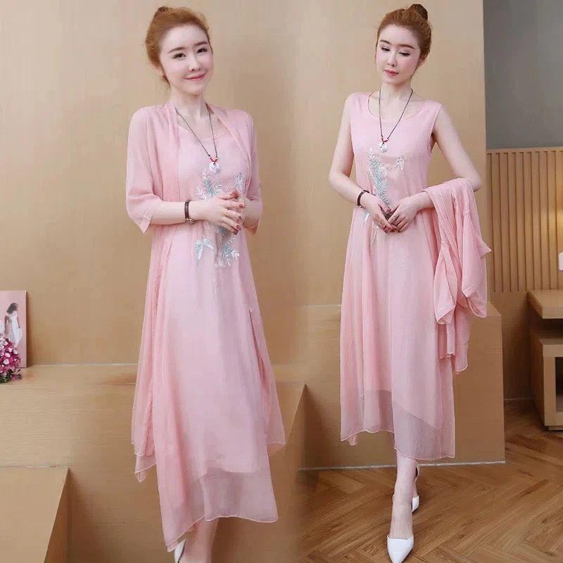 Ladies Dress Set Summer 3/4 Sleeve Cardigan Dress Floral Embroiderd Elegant Long Chiffon Dress Set платье женское летнее
Ladies Dress Set Summer 3/4 Sleeve Cardigan Dress Floral Embroiderd Elegant Long Chiffon Dress Set платье женское летнее
