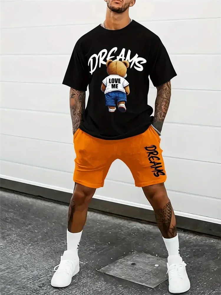Summer Breathable Sports Suit Men's Loose Shorts Quick Dry T-Shirt Casual Street Shooting Four Pants Bear Letter Print Suit
Summer Breathable Sports Suit Men's Loose Shorts Quick Dry T-Shirt Casual Street Shooting Four Pants Bear Letter Print Suit