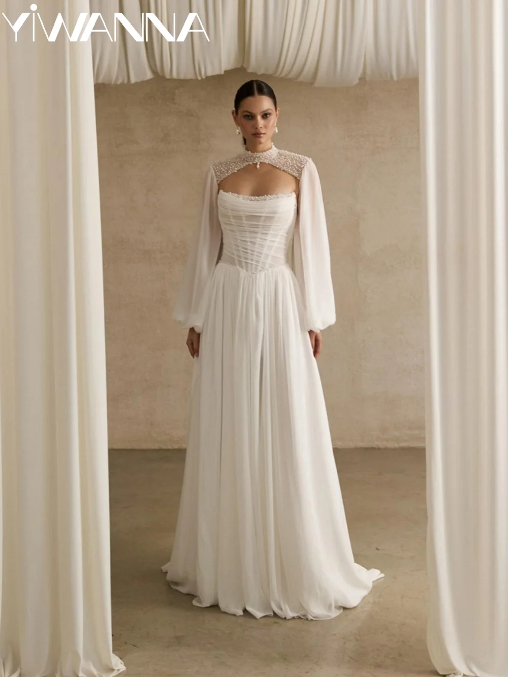 Длинное свадебное платье трапециевидной формы из шифона и жемчуга, элегантное свадебное платье без бретелек с открытой спиной, мечтательные плиссированные платья по индивидуальному заказу для невесты
Длинное свадебное платье трапециевидной формы из шифона и жемчуга, элегантное свадебное платье без бретелек с открытой спиной, мечтательные плиссированные платья по индивидуальному заказу для невесты