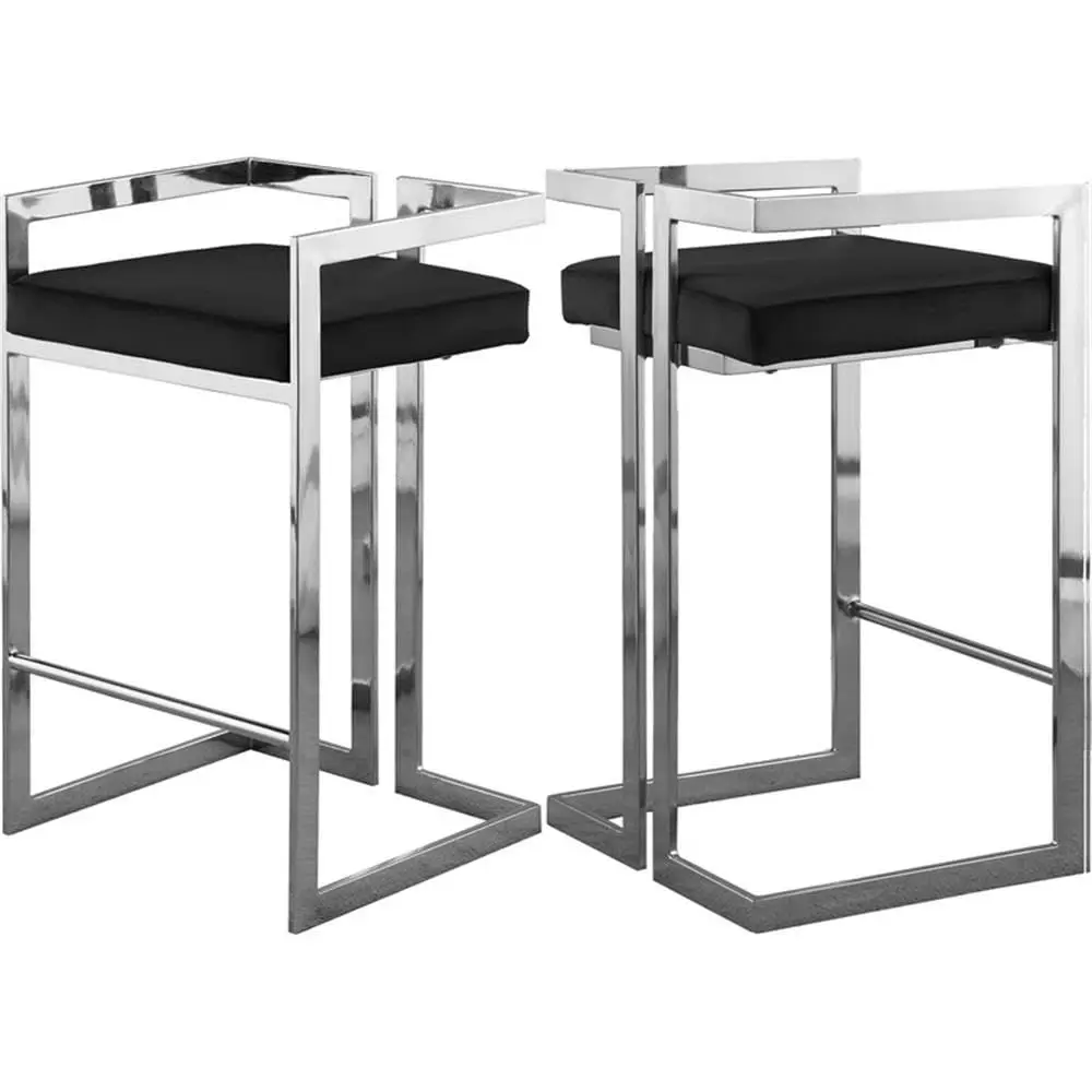 Contemporary Velvet Counter Stool, 27 in Seat Height, Chrome Steel Base, Black holstery, Foam Padding, Set of 2, Modern Desig
Contemporary Velvet Counter Stool, 27 in Seat Height, Chrome Steel Base, Black holstery, Foam Padding, Set of 2, Modern Desig