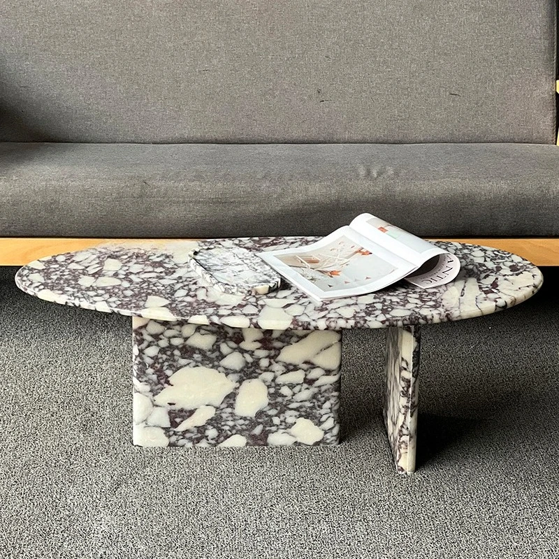 Modern Teardrop Shaped Top Marble Coffee Table Low Plinth Living Room Customized Coffee Side Table