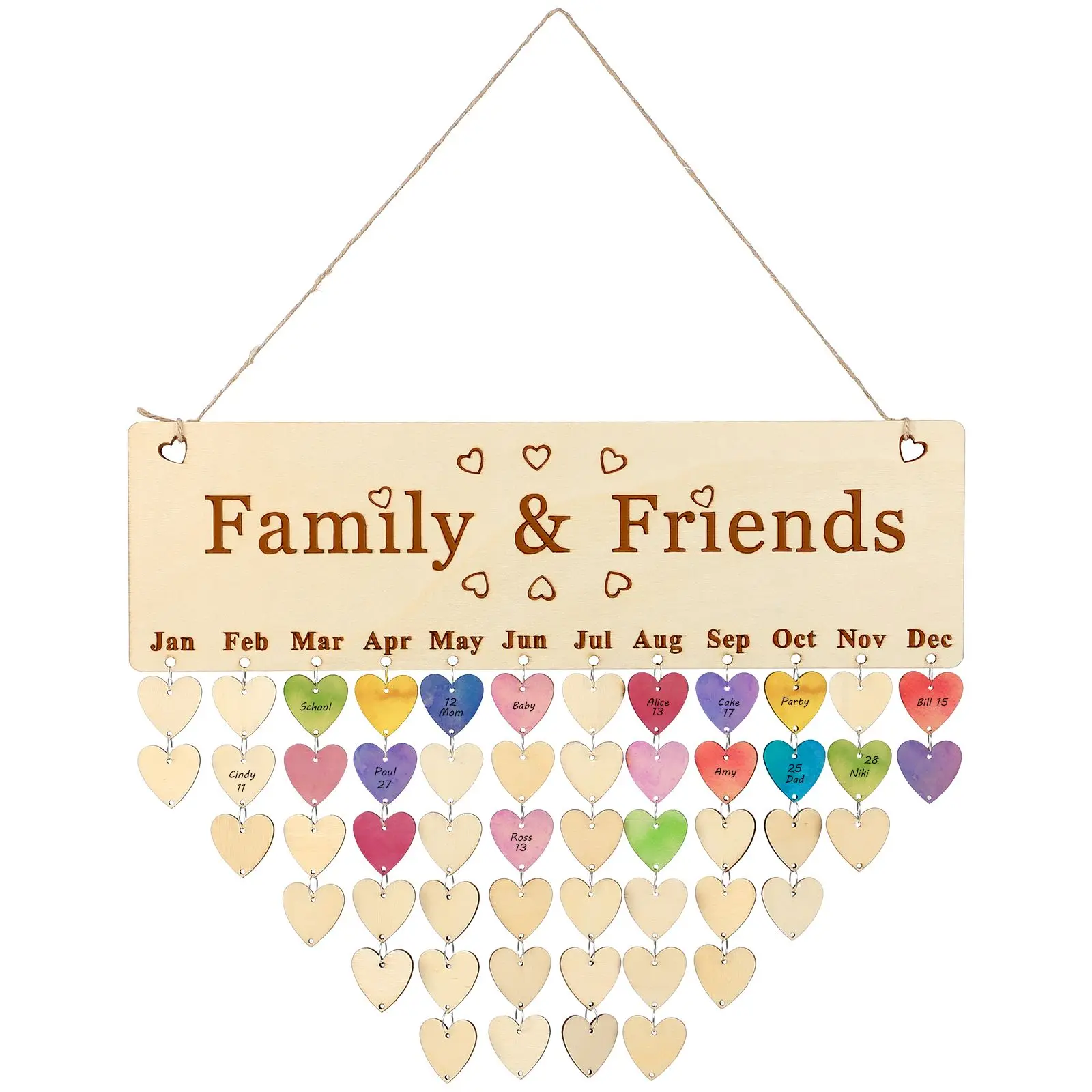 Wooden Plaque Calendar Hanging Board 50Hearts DIY String Birthday Reminder Home Decor Gifts Valentine Mothers Day
Wooden Plaque Calendar Hanging Board 50Hearts DIY String Birthday Reminder Home Decor Gifts Valentine Mothers Day