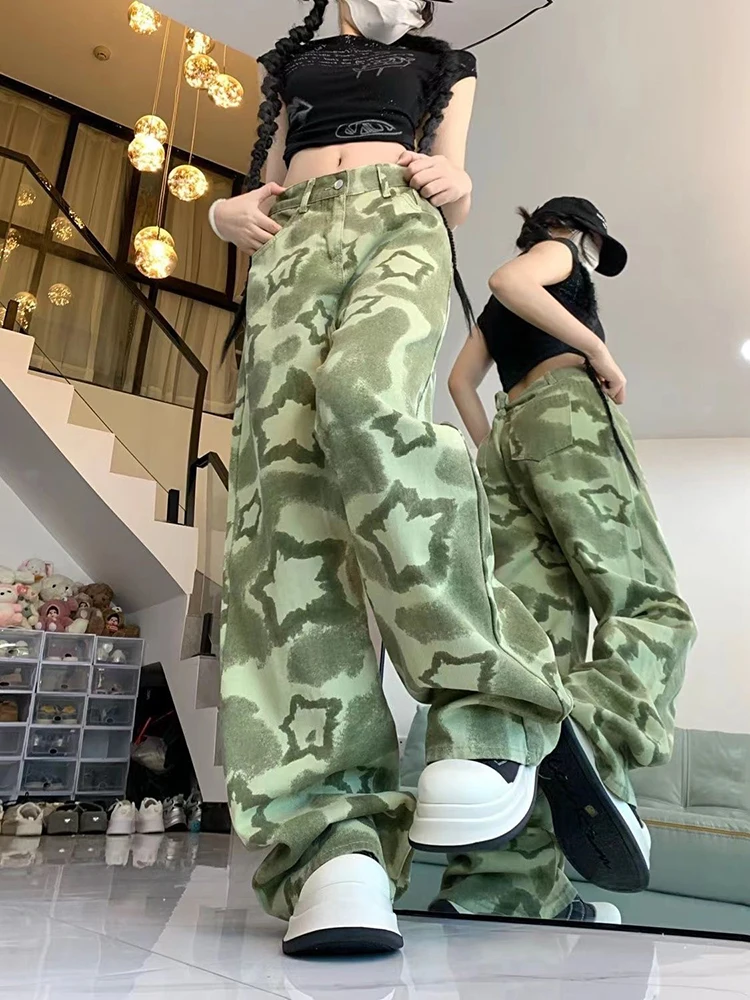 Vintage Green Star Jeans Women Camouflage Harajuku Streetwear High Street Trousers American Y2K Casual Baggy Denim Pants New
Vintage Green Star Jeans Women Camouflage Harajuku Streetwear High Street Trousers American Y2K Casual Baggy Denim Pants New