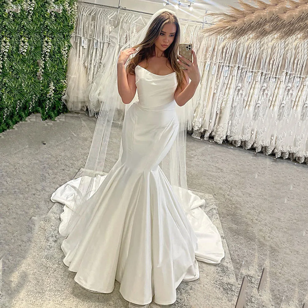 Sexy Mermaid Wedding Dresses For Women Off the Shoulder Sleeveless Backless Satin Bridal Gown Simple Modern 2024
Sexy Mermaid Wedding Dresses For Women Off the Shoulder Sleeveless Backless Satin Bridal Gown Simple Modern 2024