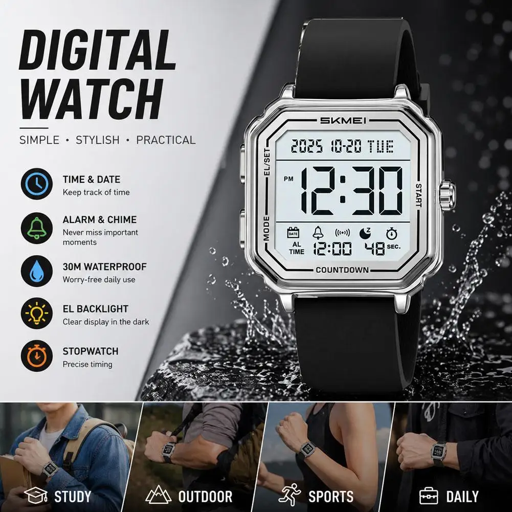 Vintage Digital Watch Stainless Steel Waterproof Sport Wristwatch Men Women Retro Square Electronic Clock Gift Dropshipping
Vintage Digital Watch Stainless Steel Waterproof Sport Wristwatch Men Women Retro Square Electronic Clock Gift Dropshipping