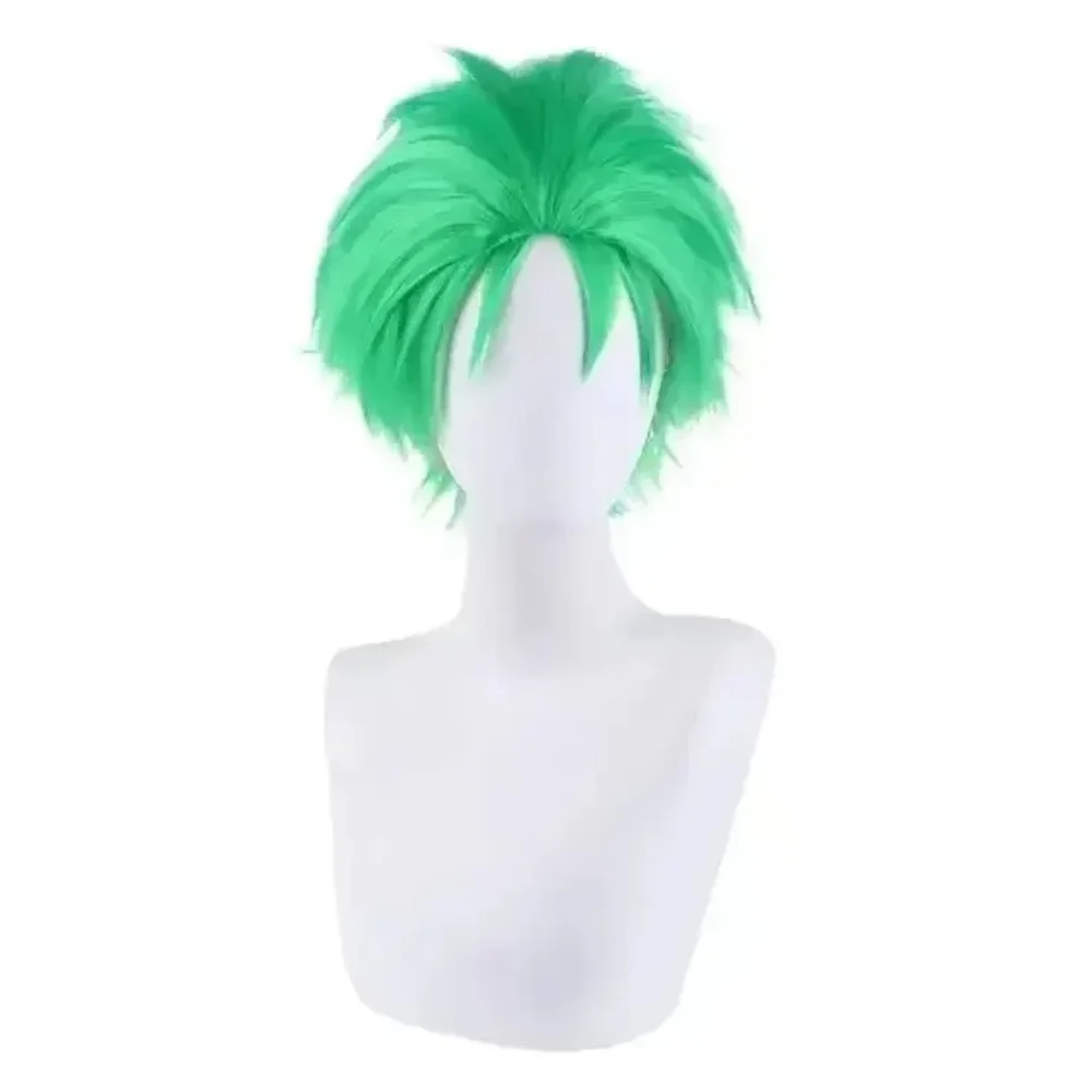 styled with the hair combed back designed for anime convention cosplay Anime Roronoa Zoro—a short green wig
styled with the hair combed back designed for anime convention cosplay Anime Roronoa Zoro—a short green wig