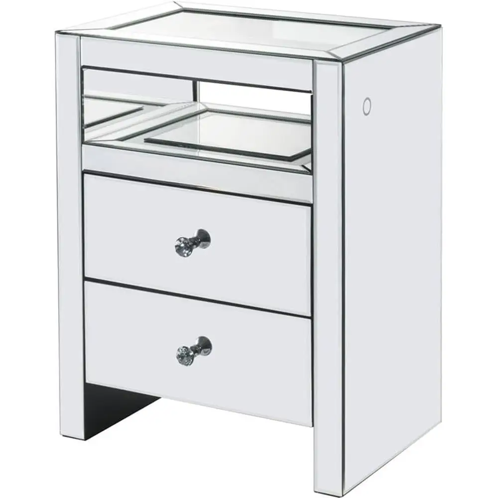 Contemporary Nightstand with LED Lights, 20 in L x 14 in W x 26 in H, Mirrored inish, Recular Glass Top, 2 Storage Ders, Glam St
Contemporary Nightstand with LED Lights, 20 in L x 14 in W x 26 in H, Mirrored inish, Recular Glass Top, 2 Storage Ders, Glam St