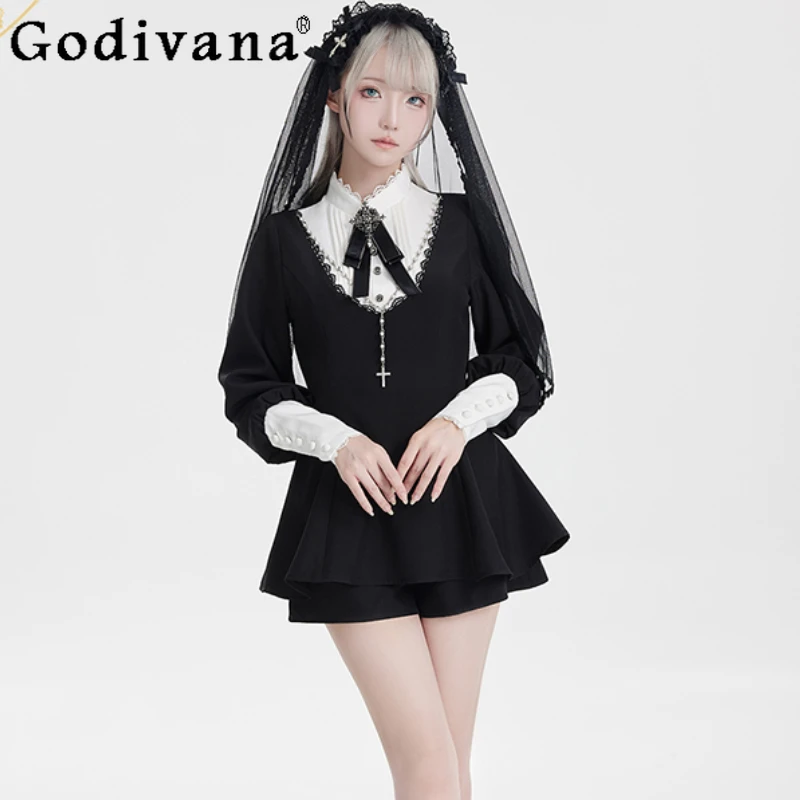 Japanese Girl Fashion Elegant Bow Lace Lamb Leg Sleeve Striped Dress Shorts Set Two-piece Set Women Autumn Office Lady Outfits
Japanese Girl Fashion Elegant Bow Lace Lamb Leg Sleeve Striped Dress Shorts Set Two-piece Set Women Autumn Office Lady Outfits