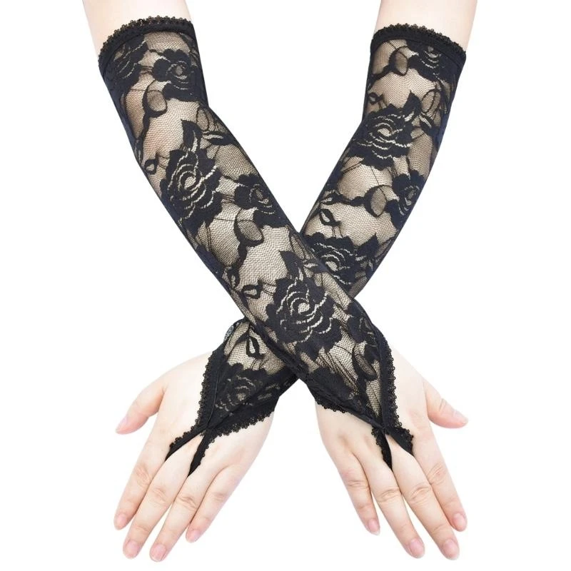 652F Women Long Lace Flower Gloves Fingerless Gloves Breathable and Comfortable Arm Sleeves for Formal Occasion and Costumes
652F Women Long Lace Flower Gloves Fingerless Gloves Breathable and Comfortable Arm Sleeves for Formal Occasion and Costumes