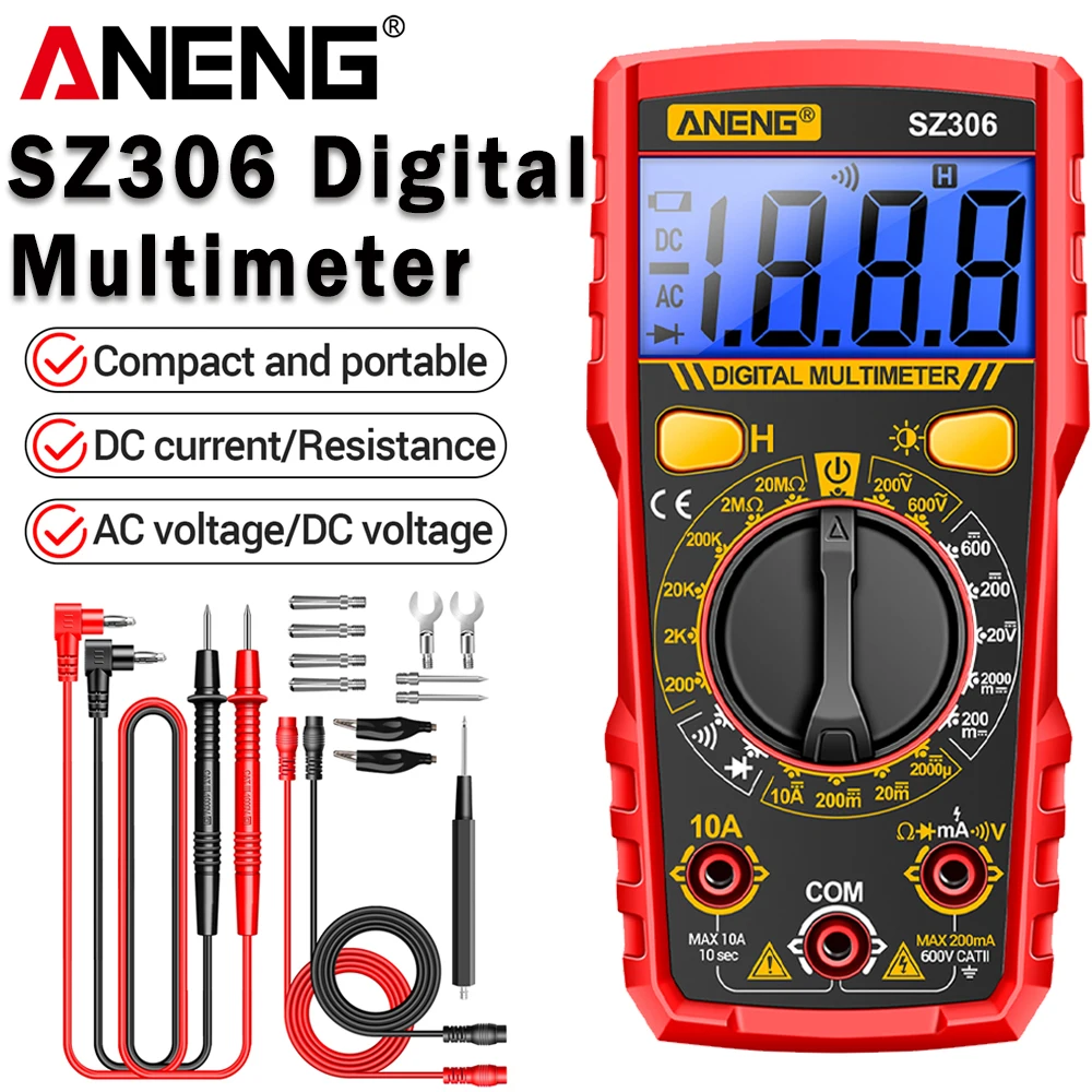 Professional Digital Multimeter Tester ANENG SZ306 AC/DC Voltage Meter DC Current Resistance Diode 20M Ohm Electrician Detector
Professional Digital Multimeter Tester ANENG SZ306 AC/DC Voltage Meter DC Current Resistance Diode 20M Ohm Electrician Detector