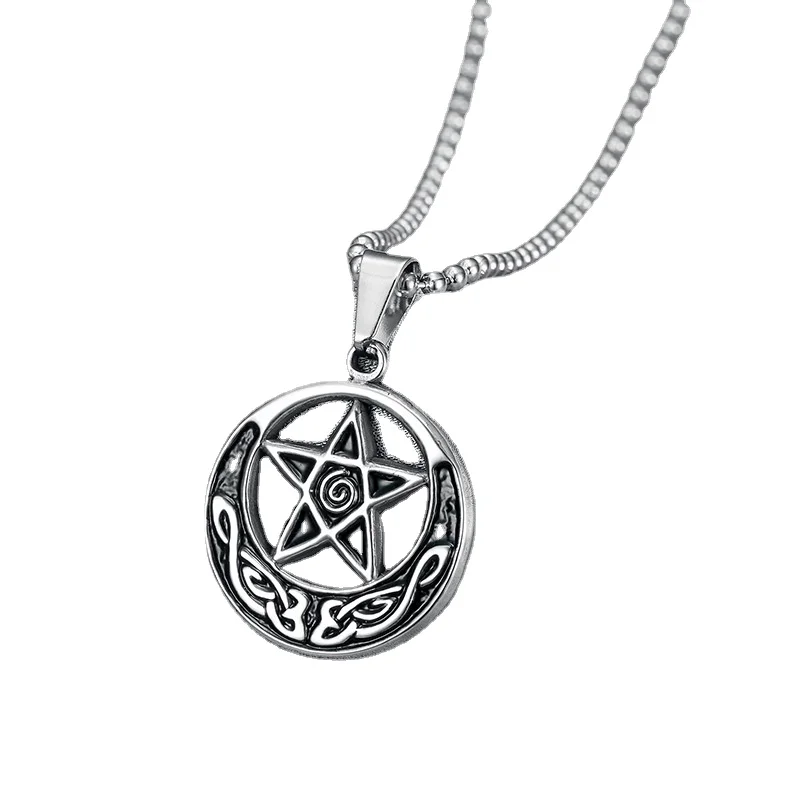 Fashion stainless steel circular pentagram pendant with star moon collarbone necklace
Fashion stainless steel circular pentagram pendant with star moon collarbone necklace