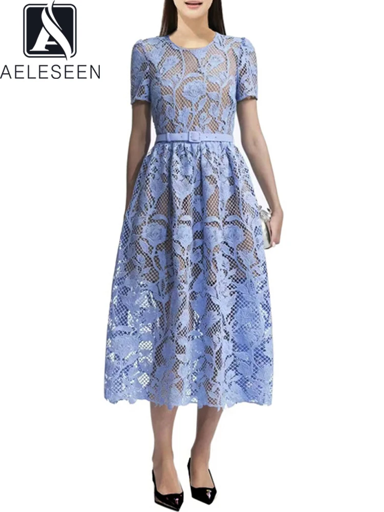 AELESEEN High Quality Blue Lace Dress For Women Summer Design Fashion O-Neck Flower Embroidery Hollow Out Elegant Long Party
AELESEEN High Quality Blue Lace Dress For Women Summer Design Fashion O-Neck Flower Embroidery Hollow Out Elegant Long Party