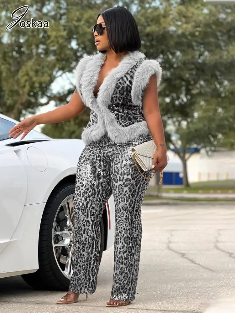 Joskaa Leopard Print Sequins 2 Piece Sets Women Hipster Sexy Furry Patchwork Tank Top and Straight Pants Matching Party Clubwear
Joskaa Leopard Print Sequins 2 Piece Sets Women Hipster Sexy Furry Patchwork Tank Top and Straight Pants Matching Party Clubwear