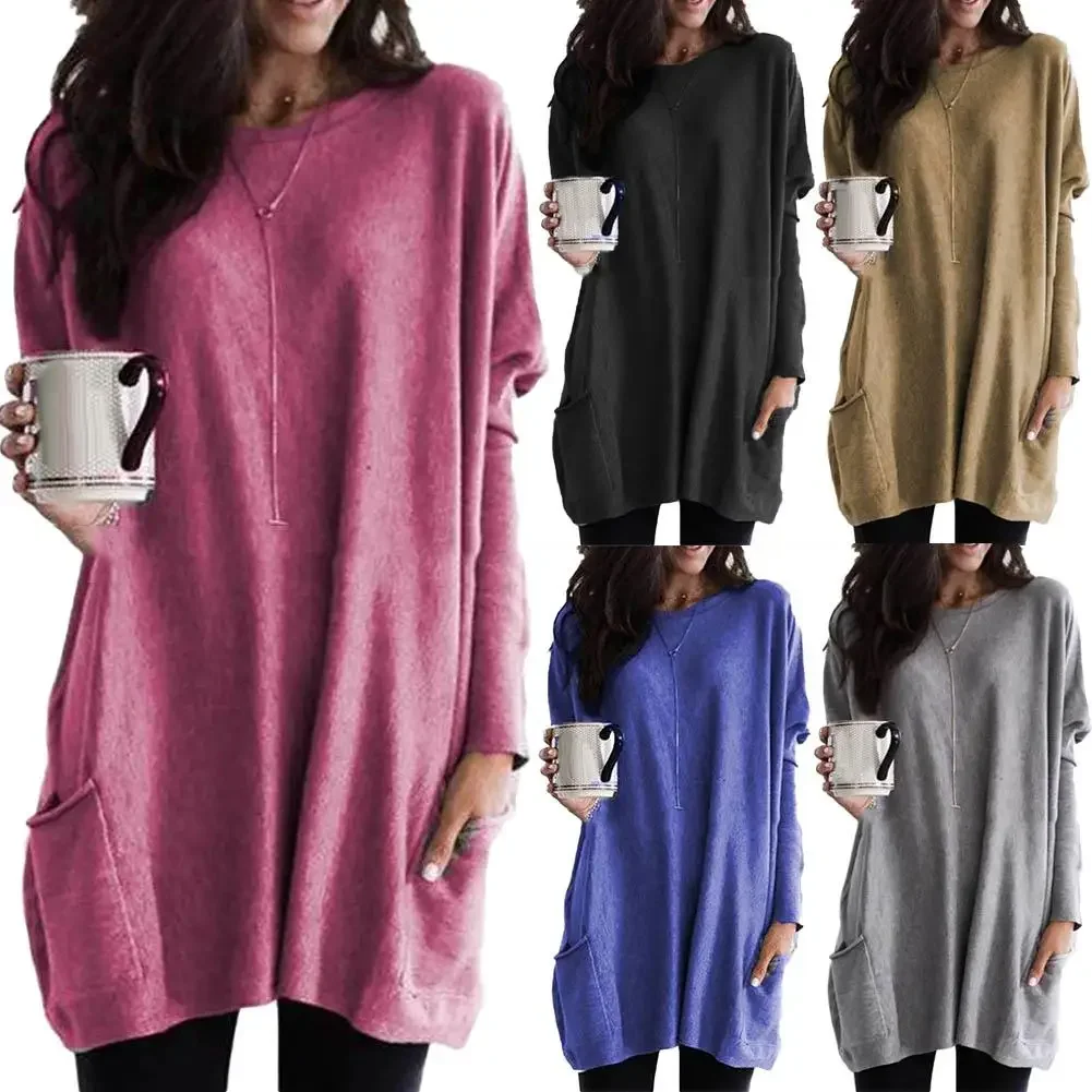 Plus Size Women Solid Color Sweater O-Neck Long Sleeve T-Shirt Tunic Top New Sweater with Pockets
Plus Size Women Solid Color Sweater O-Neck Long Sleeve T-Shirt Tunic Top New Sweater with Pockets