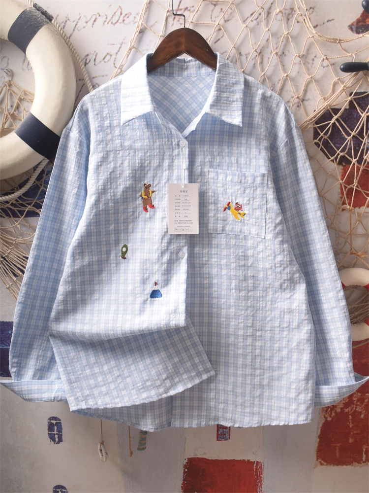Japanese Kawaii Shirts Turn Down Collar Long Sleeve Plaid Cartoon Embroidery Blouses 2025 New Tops All Match Women's Clothing
Japanese Kawaii Shirts Turn Down Collar Long Sleeve Plaid Cartoon Embroidery Blouses 2025 New Tops All Match Women's Clothing