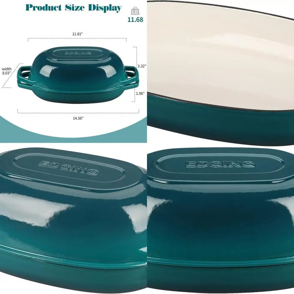 Овальная чугунная эмалированная кастрюля (голландская печь), 5 кварт, идеально подходит для приготовления хлеба на закваске, темно-голубой цвет
Овальная чугунная эмалированная кастрюля (голландская печь), 5 кварт, идеально подходит для приготовления хлеба на закваске, темно-голубой цвет