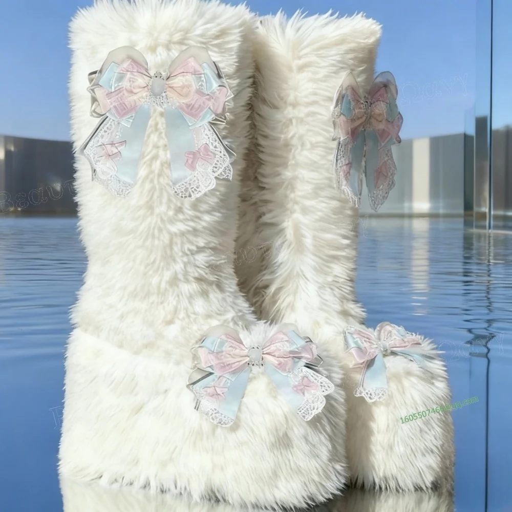 Blue Bow Knot Decor Fur Boots White Platform Mid Calf Knee High High Heel Shoes Sexy Women Shoes New Zapatos Para Mujere
Blue Bow Knot Decor Fur Boots White Platform Mid Calf Knee High High Heel Shoes Sexy Women Shoes New Zapatos Para Mujere