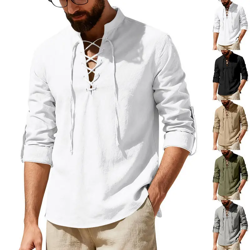 New 2026 Men's Linen Henry Shirt Long Sleeve Beach Casual Tie-Back Stand Collar Spring Summer Fashion Men's Casual Shirt
New 2026 Men's Linen Henry Shirt Long Sleeve Beach Casual Tie-Back Stand Collar Spring Summer Fashion Men's Casual Shirt