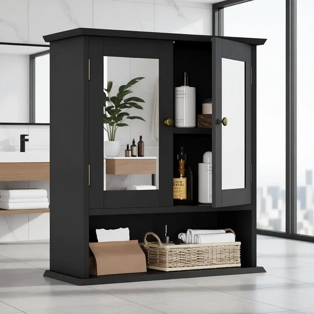 Bathroom Wall Cabinet with Mirrors, Black Medicine Cabinet with Adjustable Shelves, Over Toilet Cabinet for Laundry Room, Kitche
Bathroom Wall Cabinet with Mirrors, Black Medicine Cabinet with Adjustable Shelves, Over Toilet Cabinet for Laundry Room, Kitche