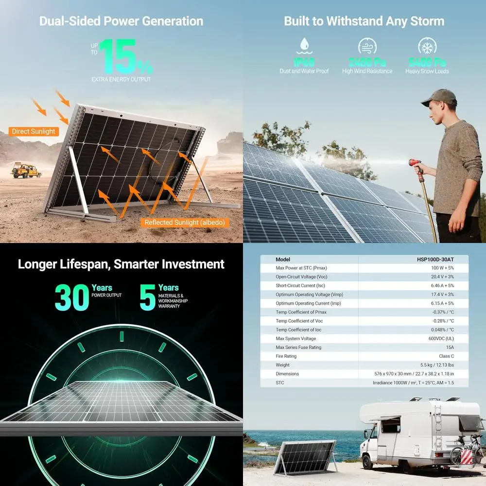 100W 12V Dual-Glazed 9BB Monocrystalline Solar Panel for High-Efficiency Off-Grid Power and Battery Charging
100W 12V Dual-Glazed 9BB Monocrystalline Solar Panel for High-Efficiency Off-Grid Power and Battery Charging