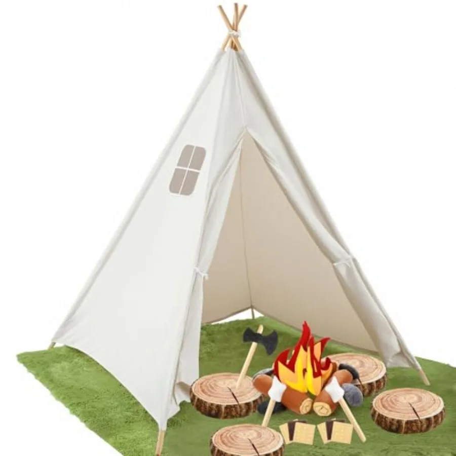 Indoor outdoor forest camping theme party decoration set: felt teepee tent, rug, wooden-print throw pillow, floor cushion, and
Indoor outdoor forest camping theme party decoration set: felt teepee tent, rug, wooden-print throw pillow, floor cushion, and