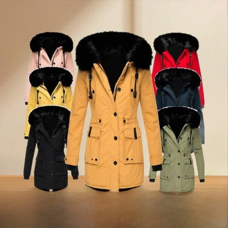 Thick Cotton Parka Women's Fur Collar Casual Style Long Sleeve Mid-Length Pure Color Winter Coat for Ladies
Thick Cotton Parka Women's Fur Collar Casual Style Long Sleeve Mid-Length Pure Color Winter Coat for Ladies