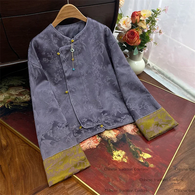 Женская элегантная жаккардовая куртка с длинными рукавами, фиолетовая одежда Тан, топ ханьфу в китайском стиле, атласное пальто, летняя весенняя винтажная верхняя одежда
Женская элегантная жаккардовая куртка с длинными рукавами, фиолетовая одежда Тан, топ ханьфу в китайском стиле, атласное пальто, летняя весенняя винтажная верхняя одежда