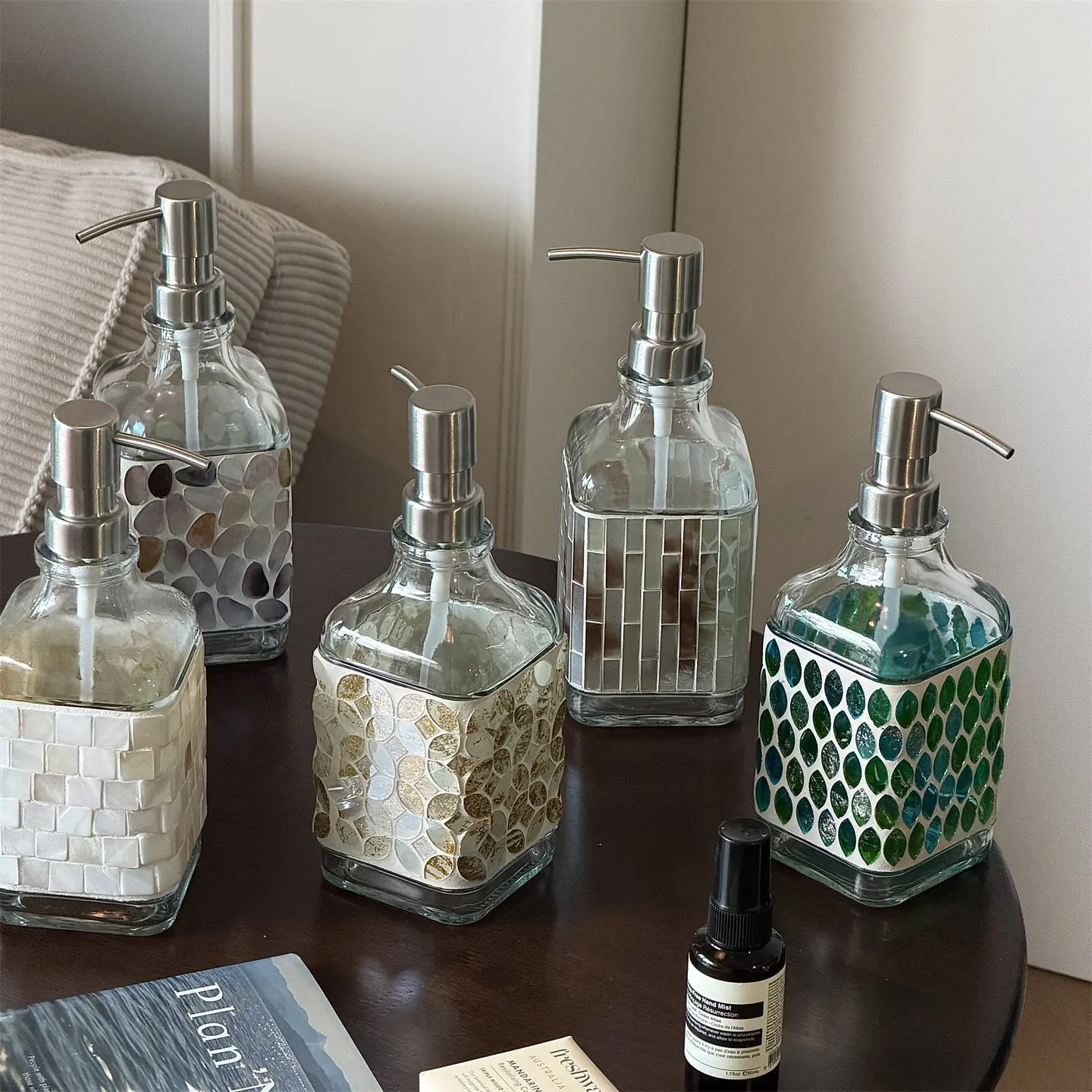 Nordic Mediterranean Blue Sea Mosaic Hand Sanitizer Cosmetic Lotion Glass Bottle Toilet Decorative Container
Nordic Mediterranean Blue Sea Mosaic Hand Sanitizer Cosmetic Lotion Glass Bottle Toilet Decorative Container