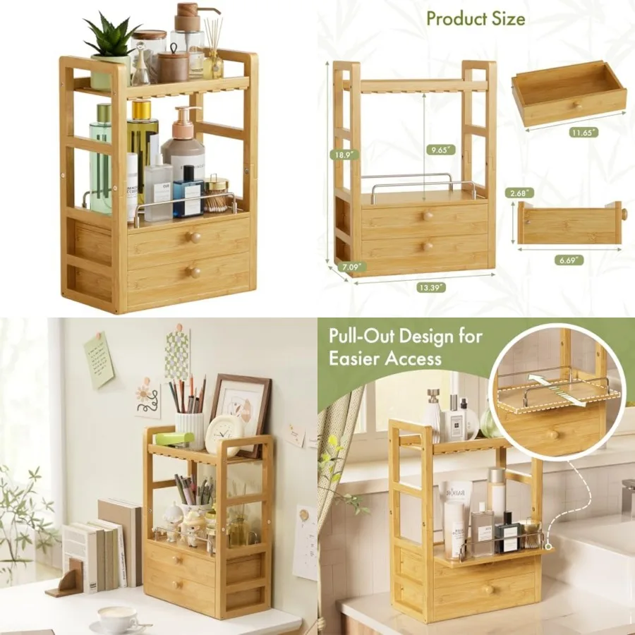 Bamboo Bathroom Countertop Organizer, 2-Tier Makeup Organizer with 2 Drawers, Vanity Organizer Storage Coffee Matcha Station, C
Bamboo Bathroom Countertop Organizer, 2-Tier Makeup Organizer with 2 Drawers, Vanity Organizer Storage Coffee Matcha Station, C