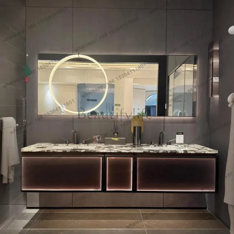 Luxury stone countertop bathroom cabinet combination pool washbasin cabinet solid wood paint
Luxury stone countertop bathroom cabinet combination pool washbasin cabinet solid wood paint