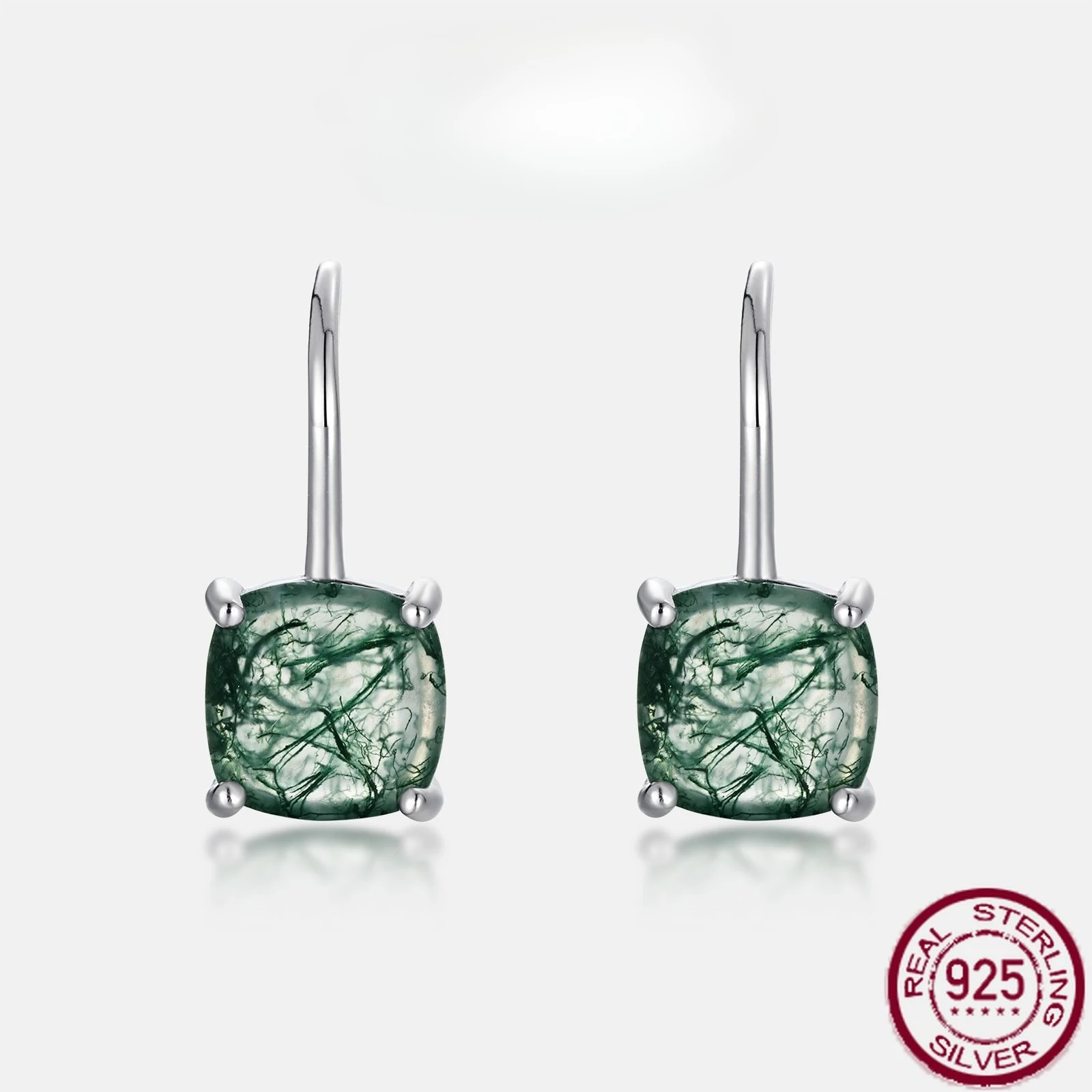 New S925 pure silver simple and fashionable water grass agate earrings set with green moss stone earrings, wedding jewelry 
New S925 pure silver simple and fashionable water grass agate earrings set with green moss stone earrings, wedding jewelry