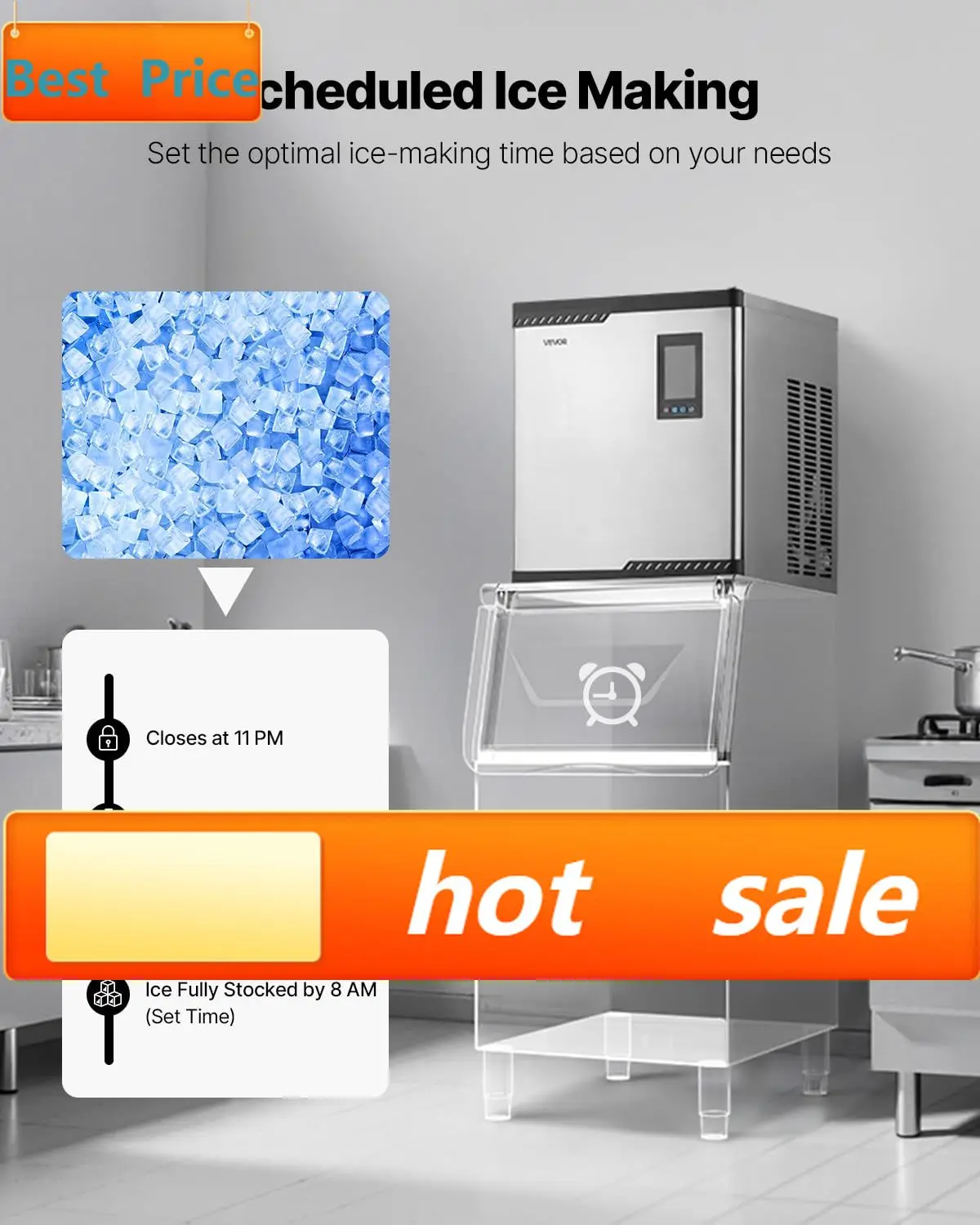Commercial Ice Maker Machine - Head, 300 Lbs/Day Stainless Steel Ice Machine with Scheduled Ice-Making, Self-Cleaning, Adjustabl
Commercial Ice Maker Machine - Head, 300 Lbs/Day Stainless Steel Ice Machine with Scheduled Ice-Making, Self-Cleaning, Adjustabl