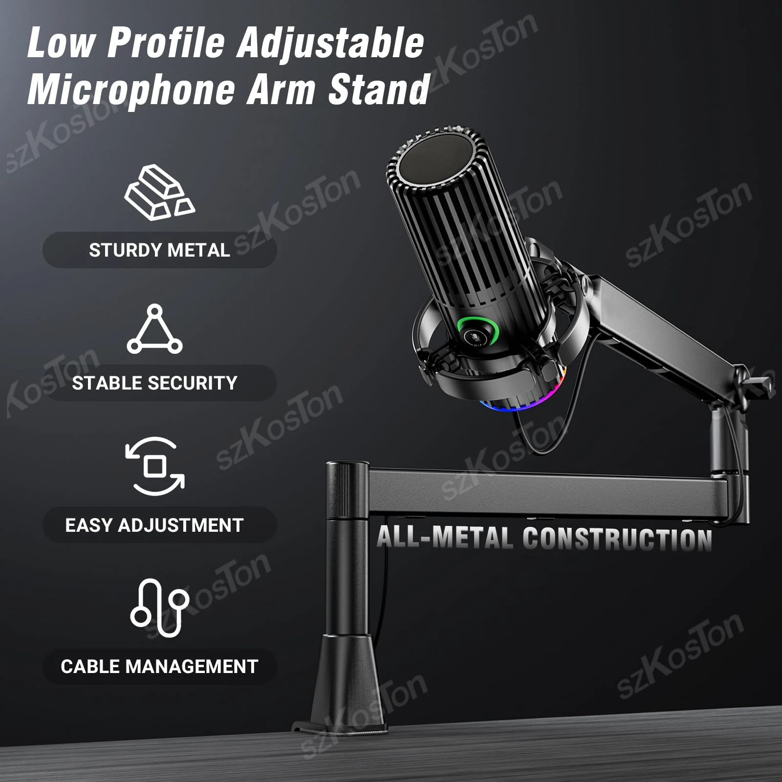 Adjustable Microphone Stand Low Profile Mic Arm Extended Riser with Cable Management Microphone Boom Arm for SM7B MV7 AM8 K688
Adjustable Microphone Stand Low Profile Mic Arm Extended Riser with Cable Management Microphone Boom Arm for SM7B MV7 AM8 K688