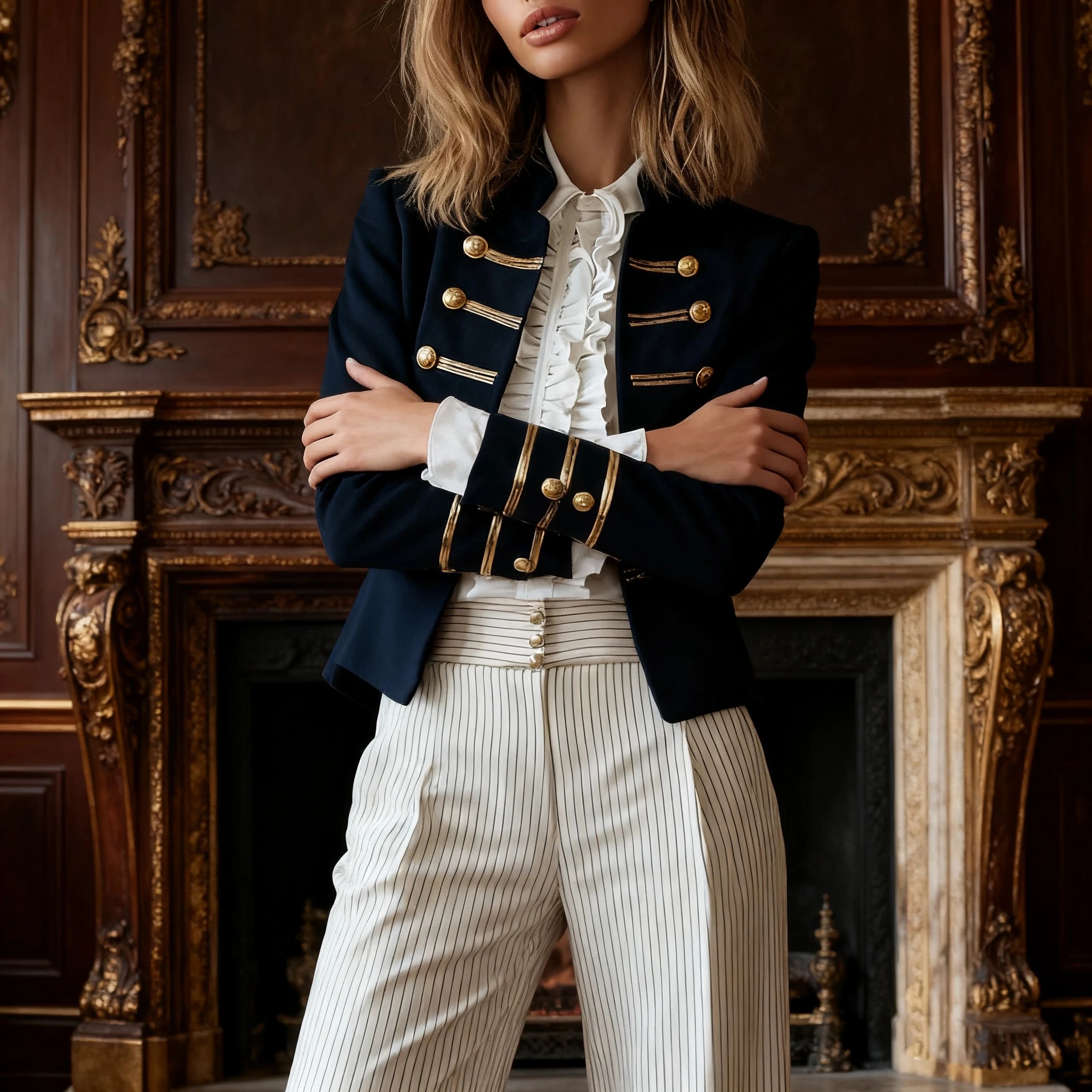 Military Style Jacket Women's Fashion Gold Button Decorated Navy Blue Blazer Long Sleeve Slim Fit Vintage Coat Casual Outerwear
Military Style Jacket Women's Fashion Gold Button Decorated Navy Blue Blazer Long Sleeve Slim Fit Vintage Coat Casual Outerwear
