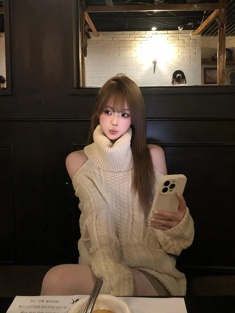 Retro Korean Sle Lazy Twist High Collar Oversized Women's Sweater Versatile oulder Bared Loose Fit Anti-Aging Top
Retro Korean Sle Lazy Twist High Collar Oversized Women's Sweater Versatile oulder Bared Loose Fit Anti-Aging Top