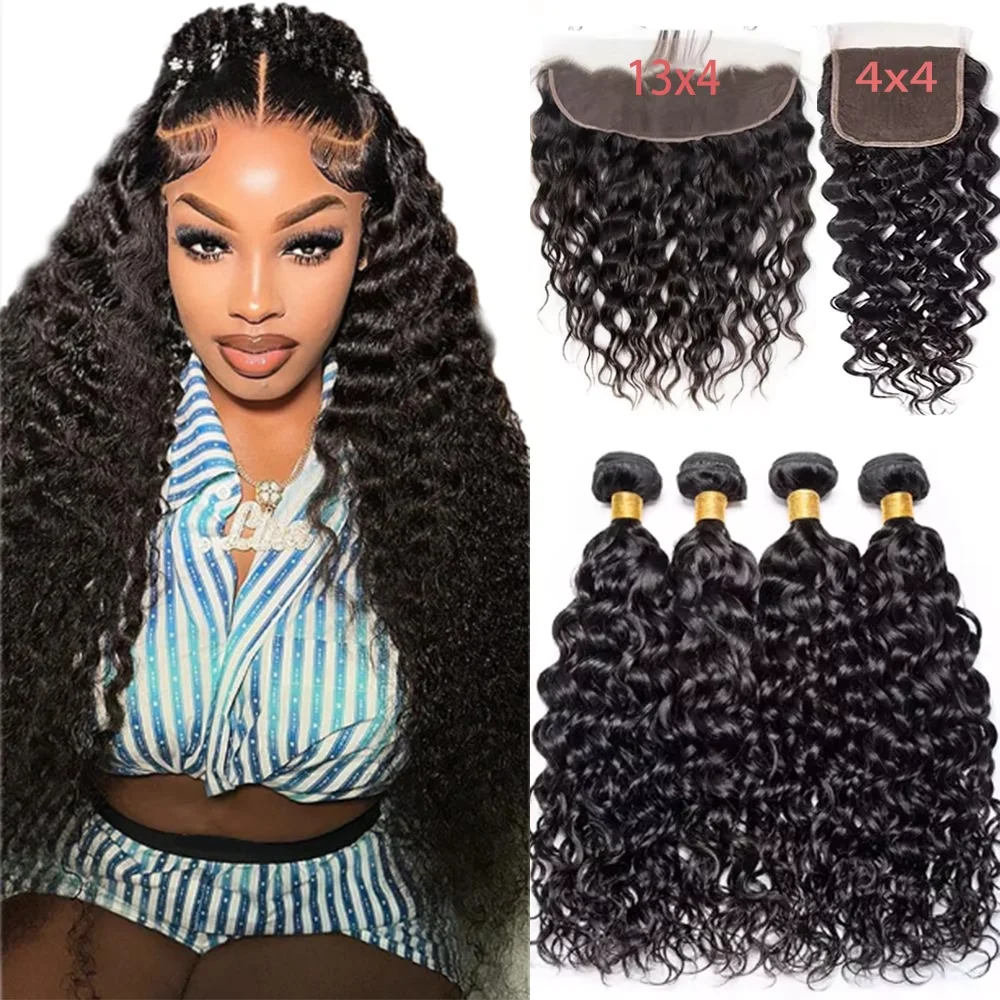 Human Hair Bundles Water Wave Bundles With Closure Wet and Wavy Bundle Natural Black
Human Hair Bundles Water Wave Bundles With Closure Wet and Wavy Bundle Natural Black